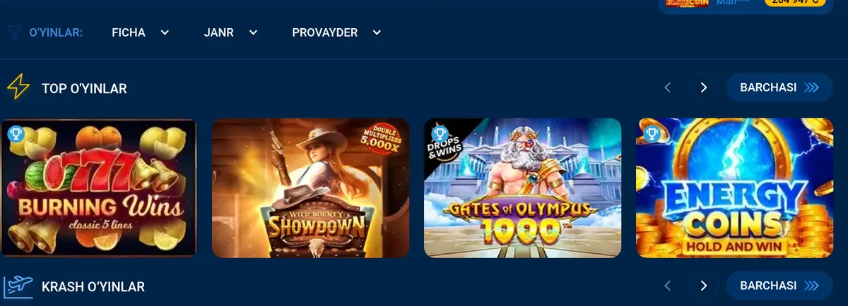 Mostbet kazino lobbisi: top o‘yinlar va krash o‘yinlar