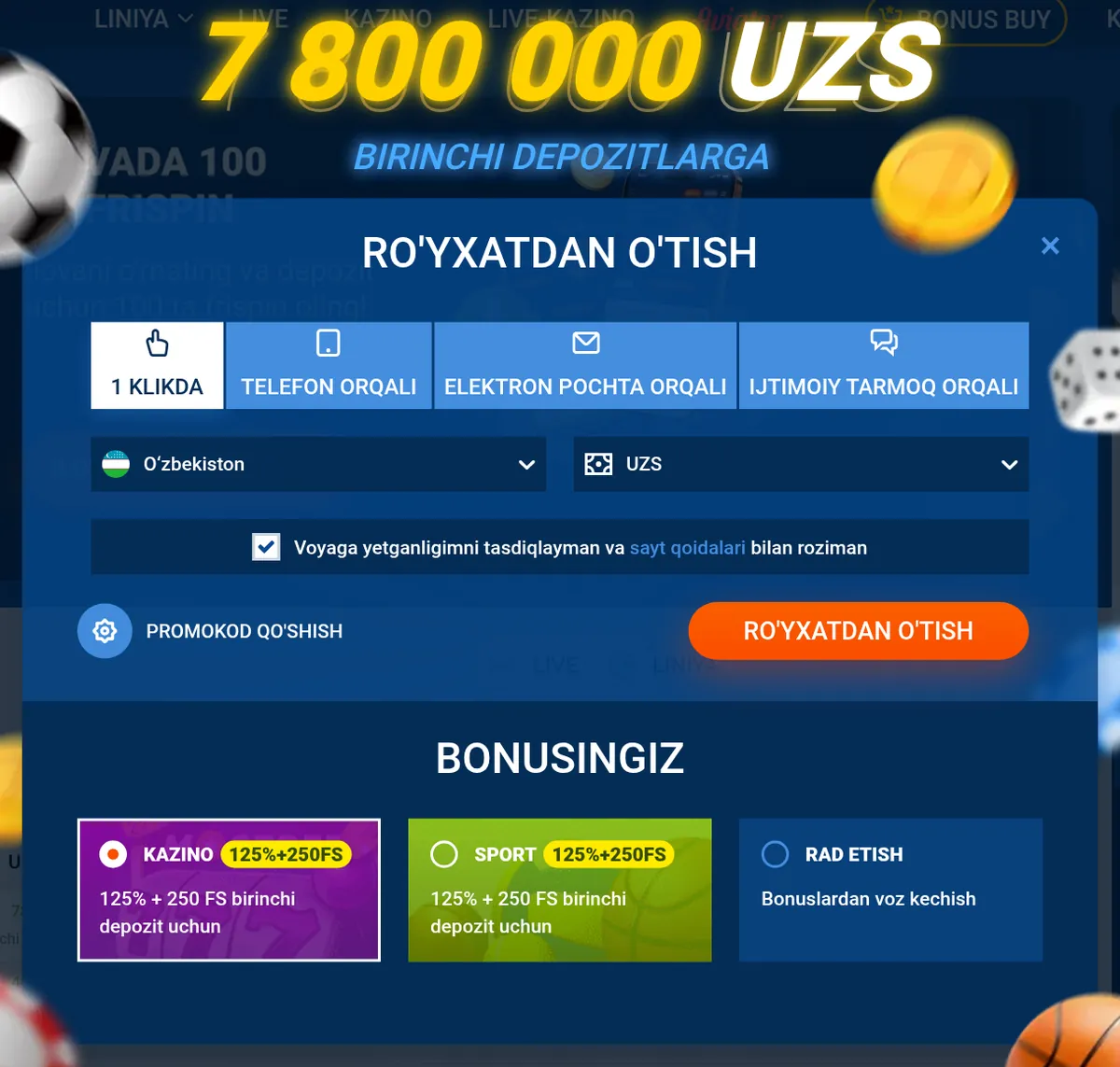 Mostbet saytidagi ro‘yxatdan o‘tish shakli: O‘zbekiston va UZS tanlangan