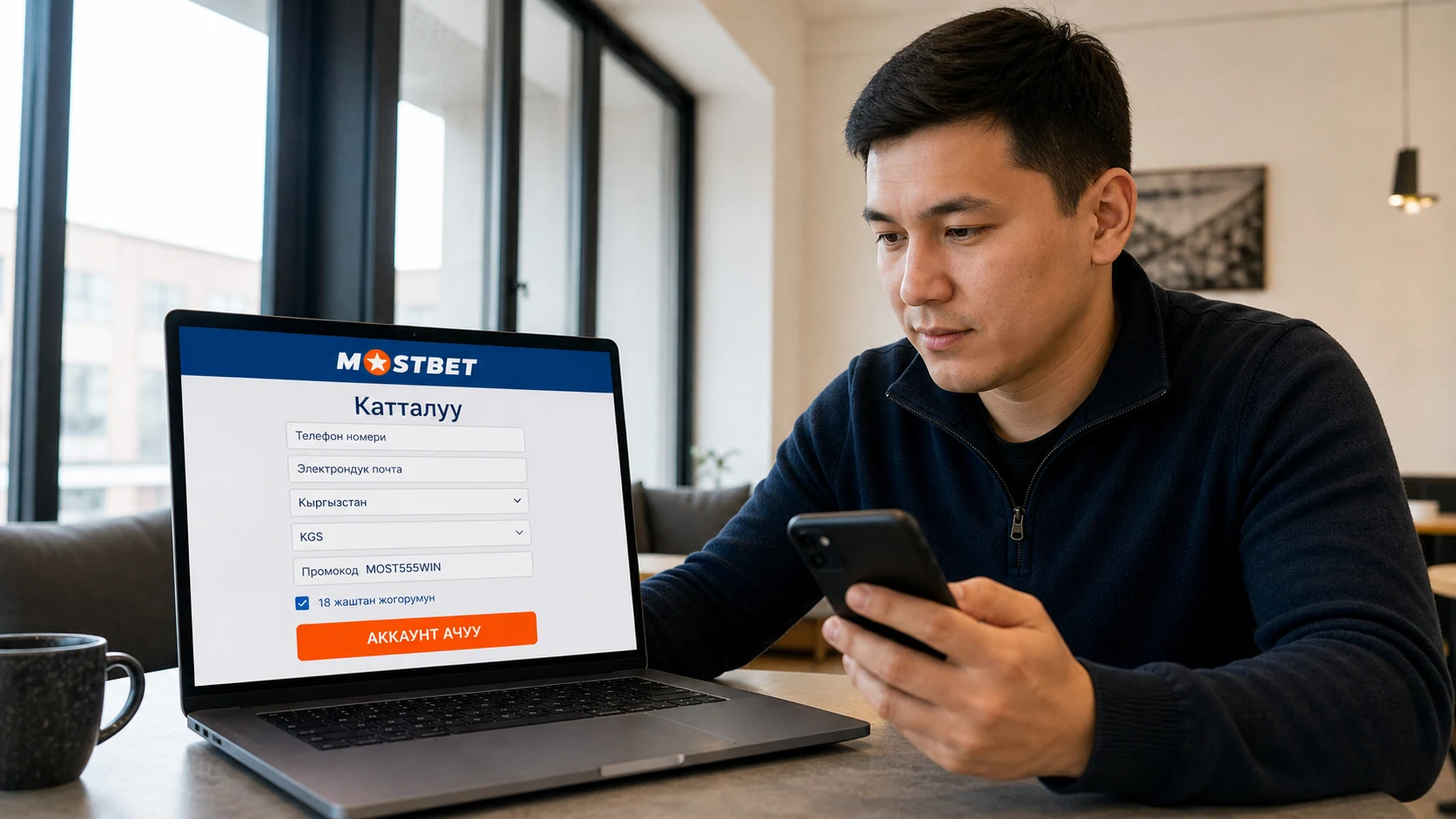 Mostbet каттоо формасынын кыргызча үлгүсү.